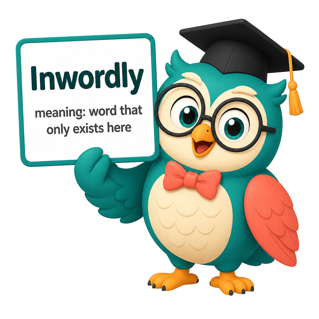 Inwordly the studious owl mascot holding a flashcard